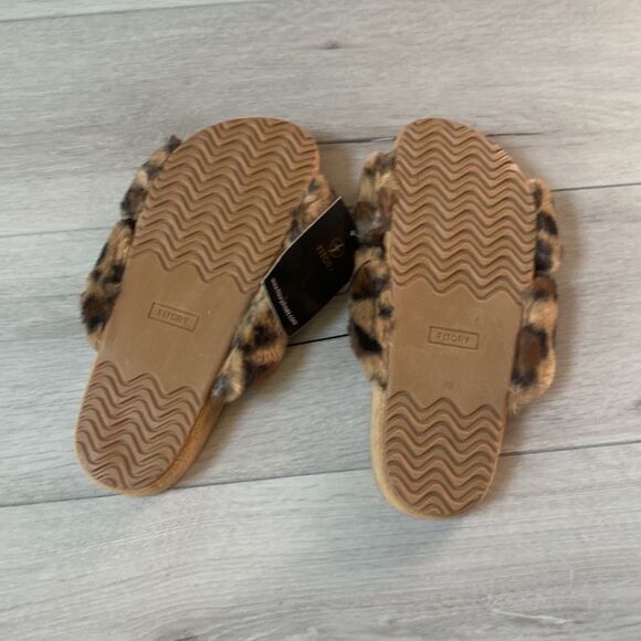 FITORY Womens Open Toe Slipper w/ Cozy Lining,Faux Rabbit Fur Cork Slide leopard - Picture 8 of 9